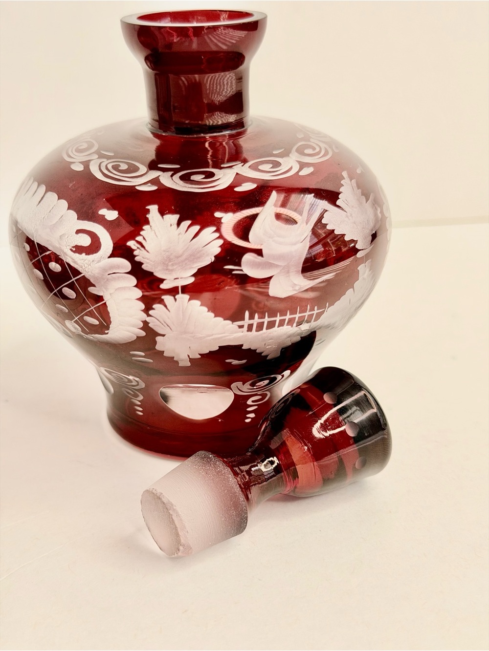 Egermann Ruby Cut To Clear Bohemian CZECH ART GLASS Bottles w/ Stoppers Set of 2 - Picture 15 of 16